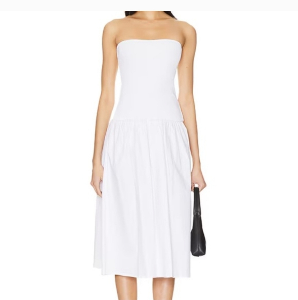 WeWoreWhat NWT‎ Poplin White Ribbed Cotton Strapless Midi Dress Size Large